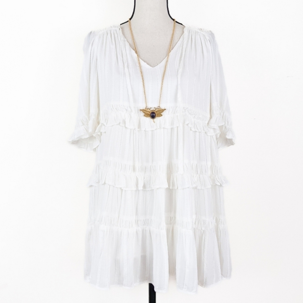 NWT Storia White Tiered Flowy Mini Dress